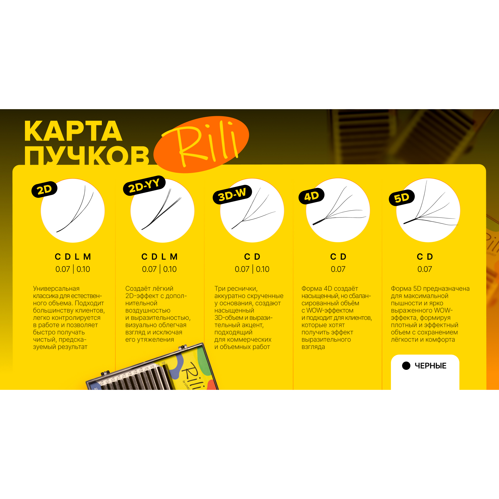 Ресницы чёрные Rili в пучках W-3D, 12 линий