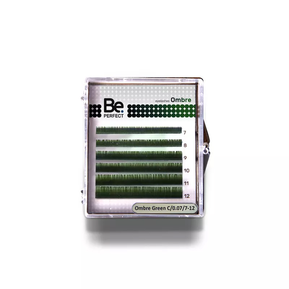 Ресницы цветные омбре Be Perfect Ombre Green, Чёрно-зелёные, Микс 6 линий
