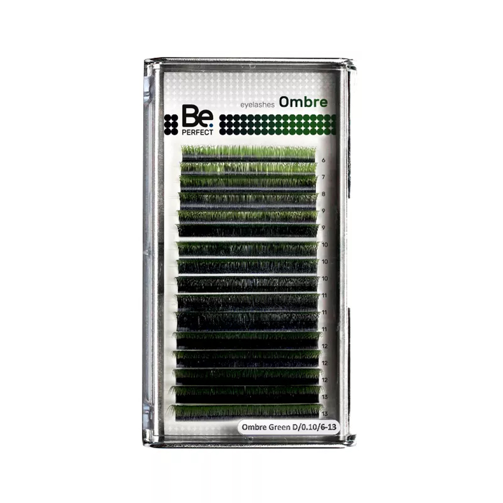Ресницы цветные омбре Be Perfect Ombre Green, Чёрно-зелёные, Микс 16 линий