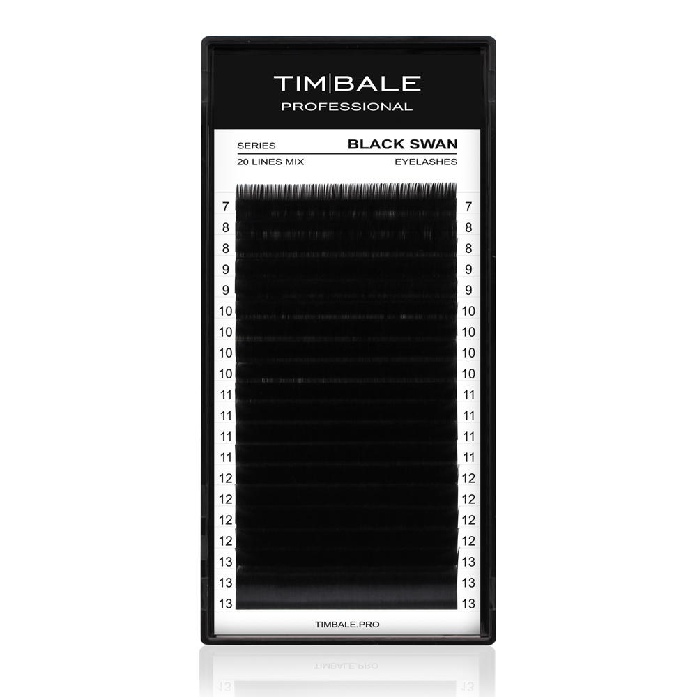 Ресницы чёрные TimBale Black Swan, 20 линий, MIX, D 0.10 07-13 мм, УЦЕНКА