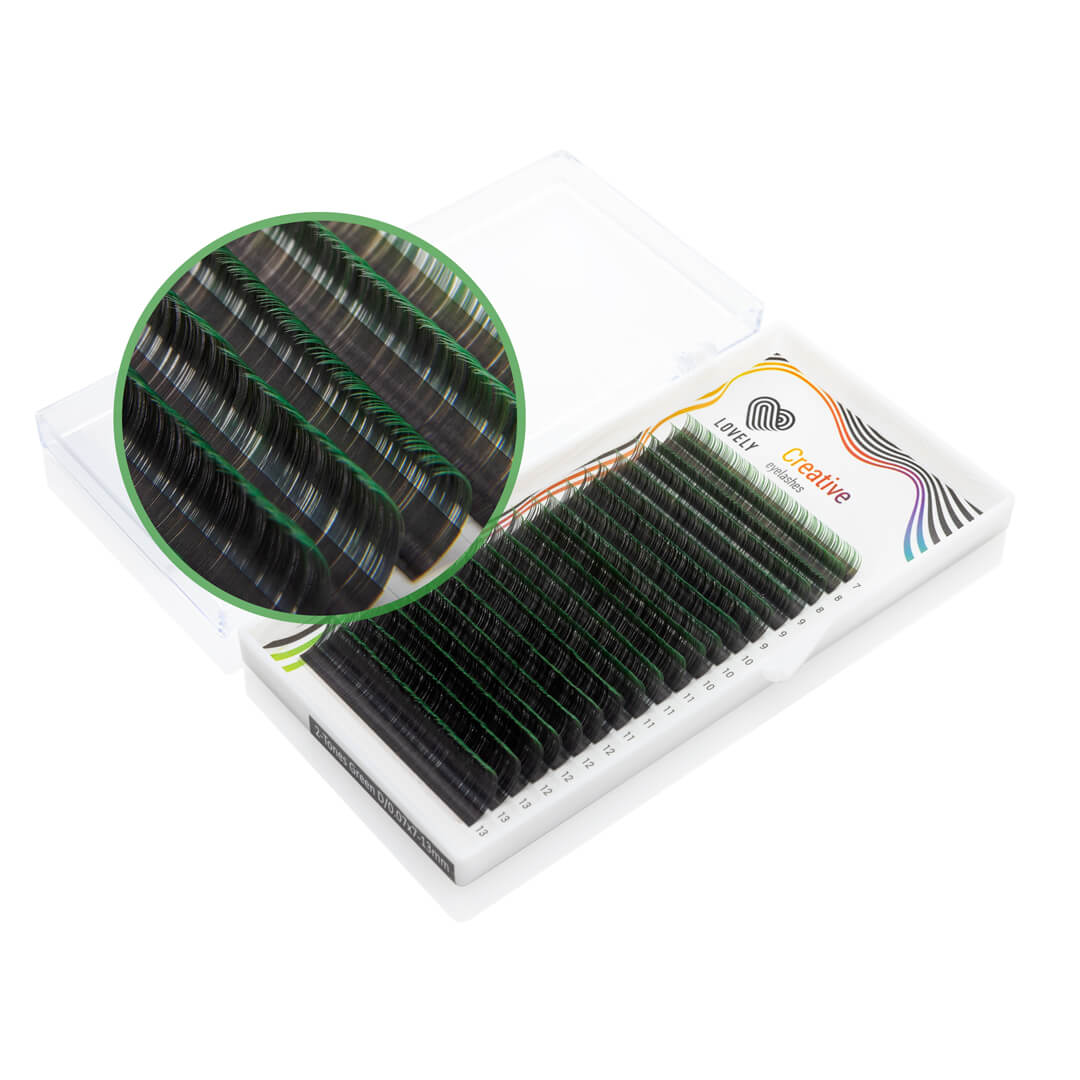 Ресницы цветные омбре Lovely Black-Green, Чёрно-зелёные, Микс 20 линий
